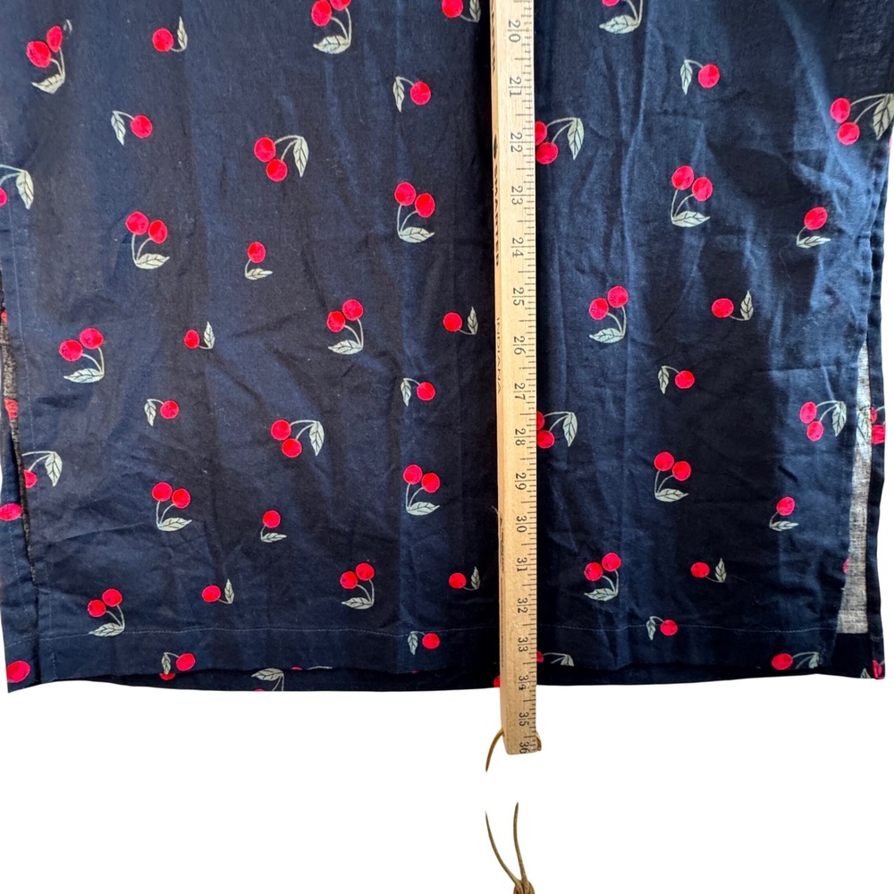 Gap Navy Cherry Print Linen Blend Maxi Skirt Pull On Side Slit S Cottagecore - Picture 7 of 8